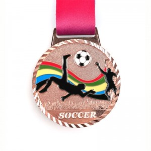 Aangepaste voetbal Gold 3D Medals voetbalrace Running Metal Marathon Sports Medal met lint